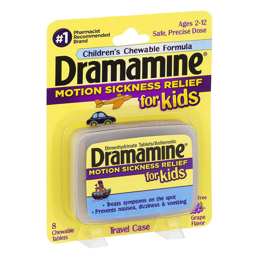 Dramamine Motion Sickness Relief Chewable Tablets For Kids, Grape Flavor - 8 Ea